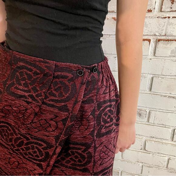 Vintage Mary Flaherty Ireland Wool Wrap Tapestry Fringe Purple Green Maxi Skirt - Picture 5 of 10